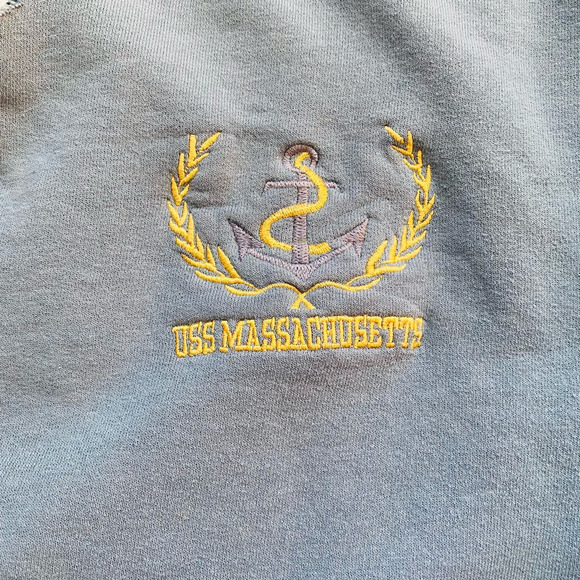 Champion USS Massachusetts Navy Battleship Blue Cutoff Cotton Crew Sweatshirt - Picture 5 of 9